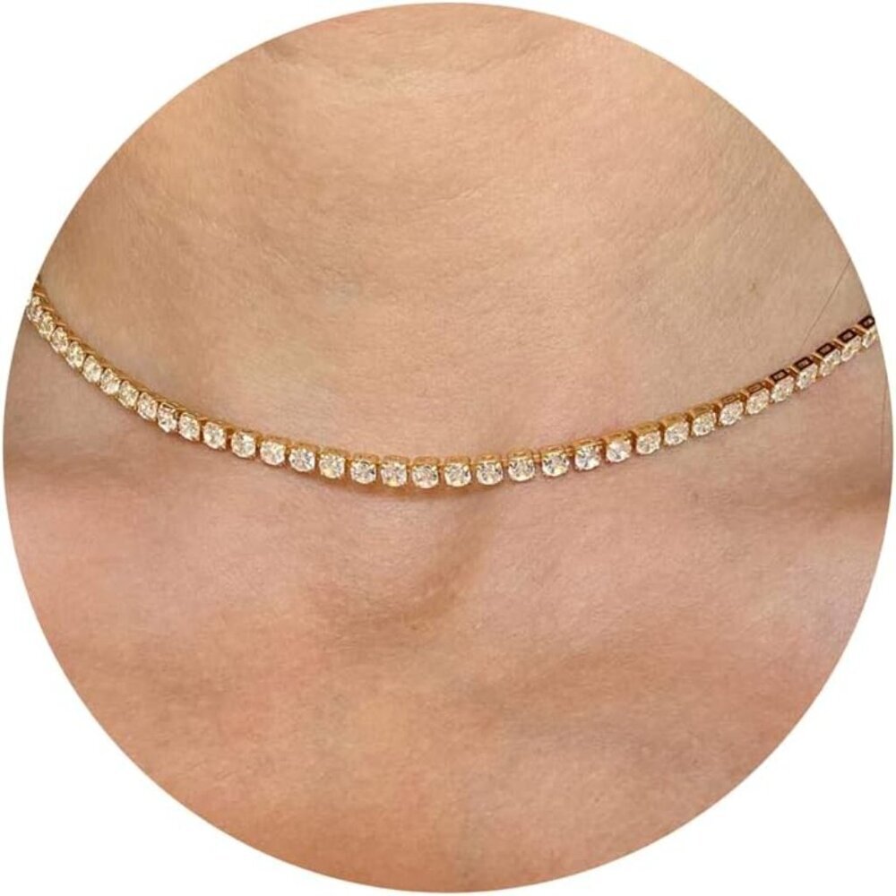 Tennis Necklace Gold Silver Rhinestone Dainty Crystal Bridal Wedding Jewelry